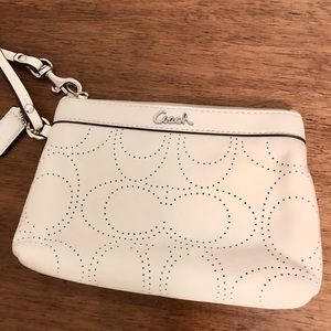 COACH white leather wristlet